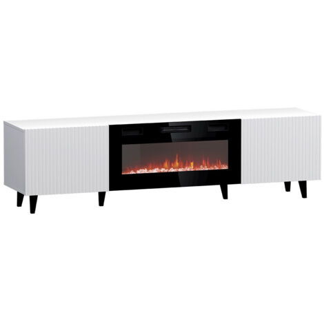 Meuble TV Levmari 106, Blanc + Noir, Le nombre de portes: 2, Nombre de tiroirs: 0, 181x49x40cm, LED