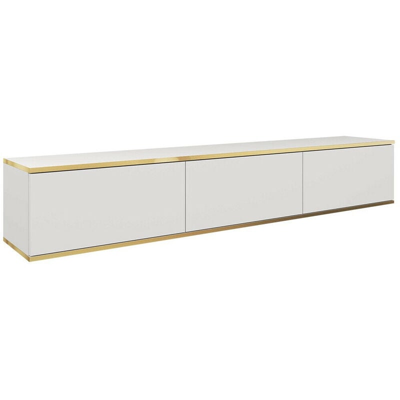 Meuble tv Felduno 100, Blanc + Doré, Le nombre de portes: 0, Nombre de tiroirs: 0, 175x30x32cm