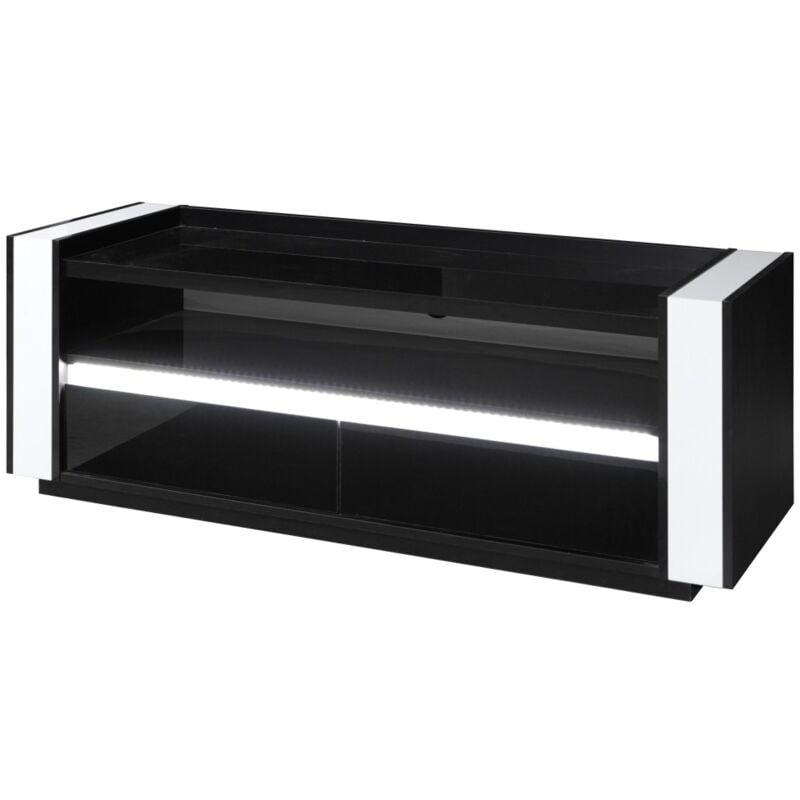 Meublorama - Meuble tv lina noir et blanc avec led – 143 x 50 x 52 cm