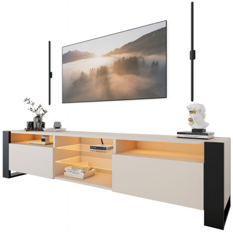 Meuble TV LOVY Cachemire Beige Gris 200 CM LED RGB - Style Glamour Industriel
