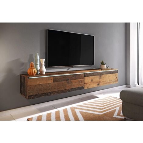 MUEBLES SLAVIC Meuble TV Lowboard D 180 cm, meuble télévision avec éclairage LED, meuble télévision suspendu, couleur Old Style