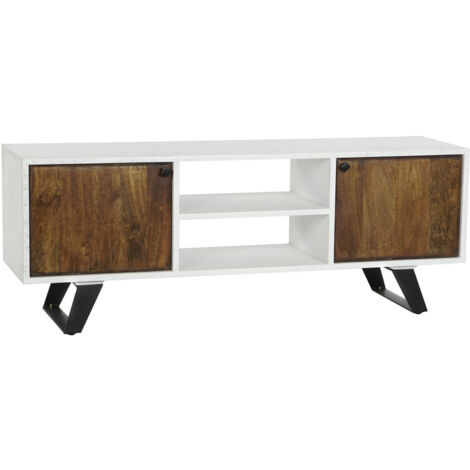 Meuble Tv Mangue Métal 135X35X51 Blanc
