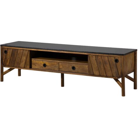 Meuble TV Manguier 180x45x50 marron huilé / granit foncé LOS ANGELES 103