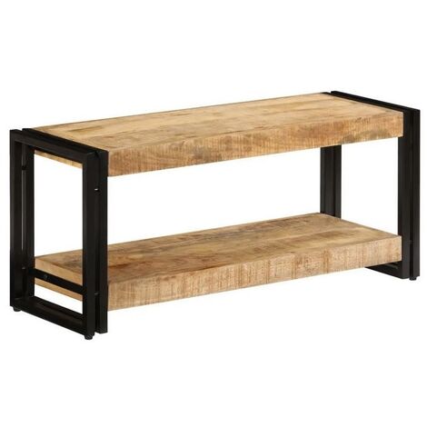 Meuble TV manguier massif clair et métal noir Hozi 90cm