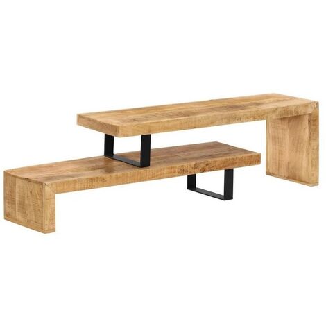 Meuble TV manguier massif clair et métal noir Zoula 115cm