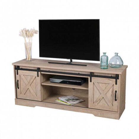 Meuble TV MANHATTAN 2 portes coulissantes - Bois - Bois et métal - L 150 x P 39.5 x H 59.5 cm - Livraison gratuite