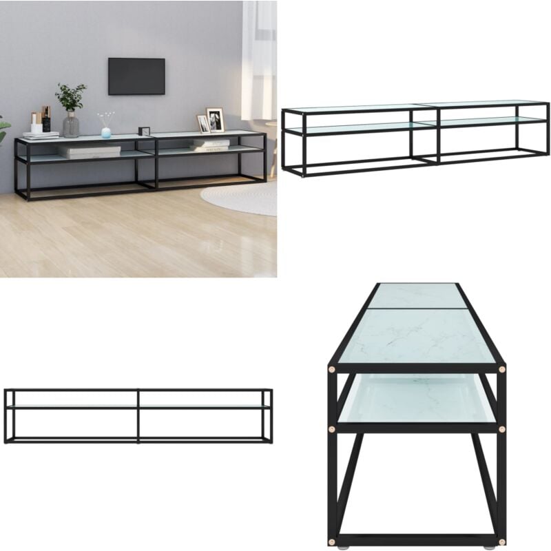 Vidaxl - Meuble tv Marbre blanc 200x40x40,5 cm Verre trempé - Meubles Tv - Meuble Tv - Meuble Stereo - Meuble Hifi - Meuble Design - Home & Living