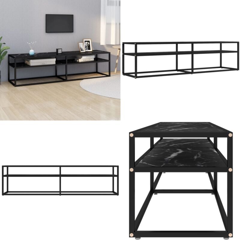Vidaxl - Meuble tv Marbre noir 160x40x40,5 cm Verre trempé - Meuble Tv - Meuble Audio - Meuble Hifi - Étagère Murale - Support Téléviseur - Home &