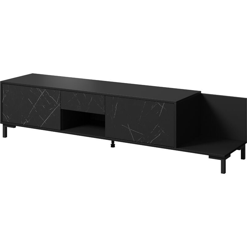 Bim Furniture - Meuble tv marmo 195 cm 2D1SK noir mat / marbre noir