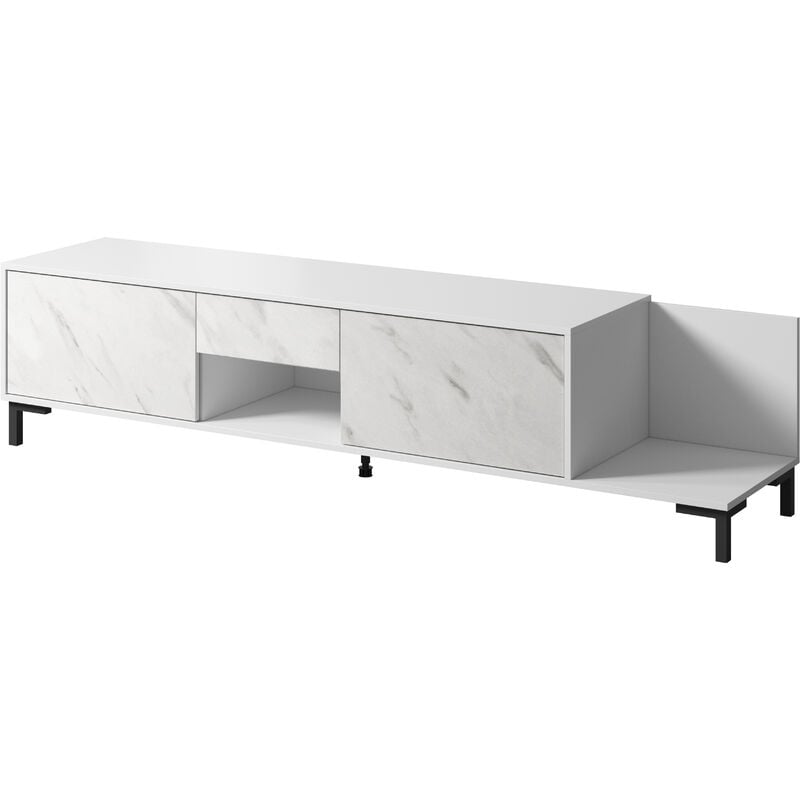 Bim Furniture - Meuble tv marmo 195 cm 2D1SK blanc mat / marbre blanc