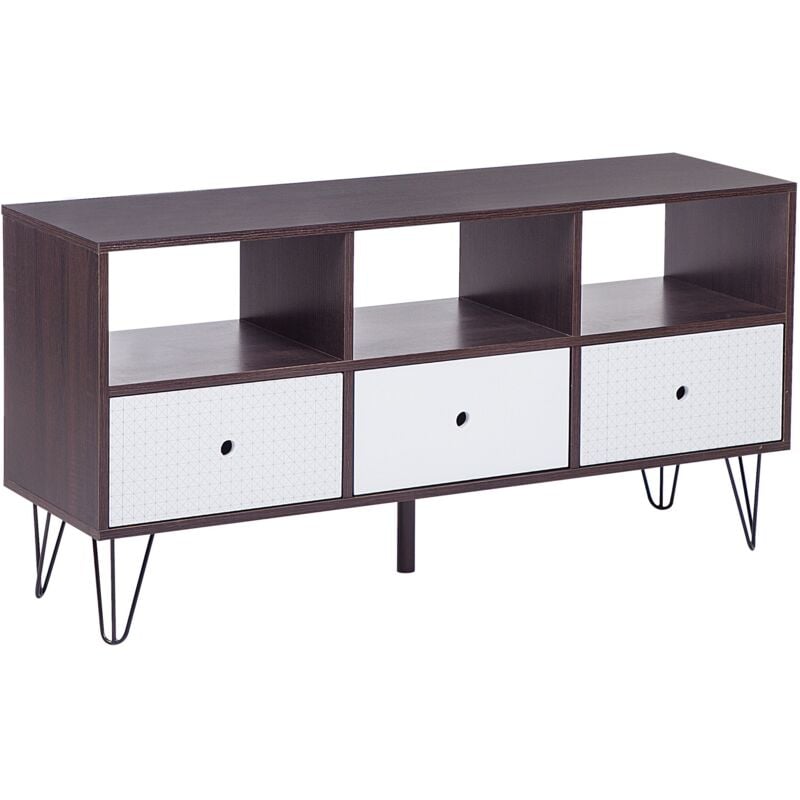 Beliani - Meuble tv Marron et Blanc composé de 3 Tiroirs et 3 Espaces de Rangements Ouverts Style Moderne 60 cm de Hauteur