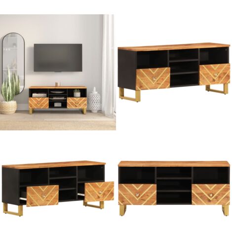 Meuble TV marron et noir 100x33,5x46 cm bois massif de manguier - Meuble Tv - Meuble Televison - Meuble Salon - Meuble Multimedia - Rangement Tv - Home & Living