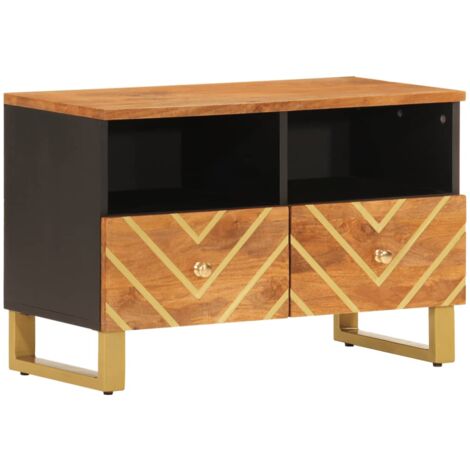 Meuble TV marron et noir 70x33,5x46 bois massif de manguier