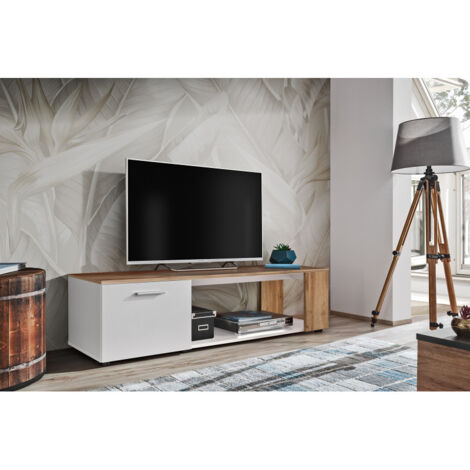 Meuble TV "Maze I" - Blanc/Beige - L 150 x H 39 X P 40 cm - Livraison gratuite