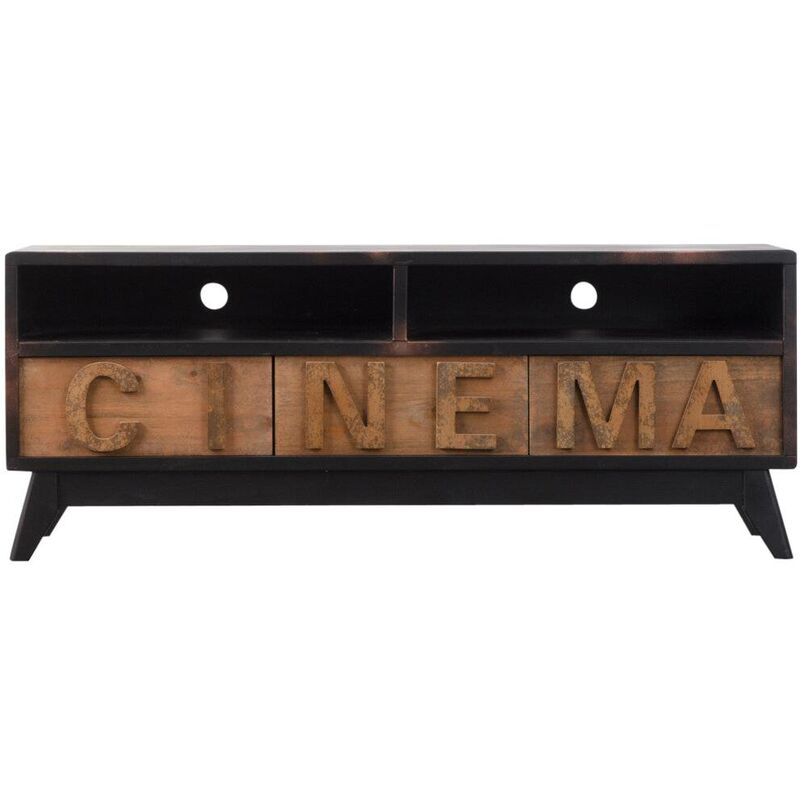 Made In Meubles - Meuble TV en bois massif Hollywood - Noir