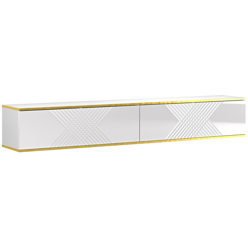Meuble tv Levelbu 111, Blanc, Le nombre de portes: 0, Nombre de tiroirs: 0, 200x32x34cm