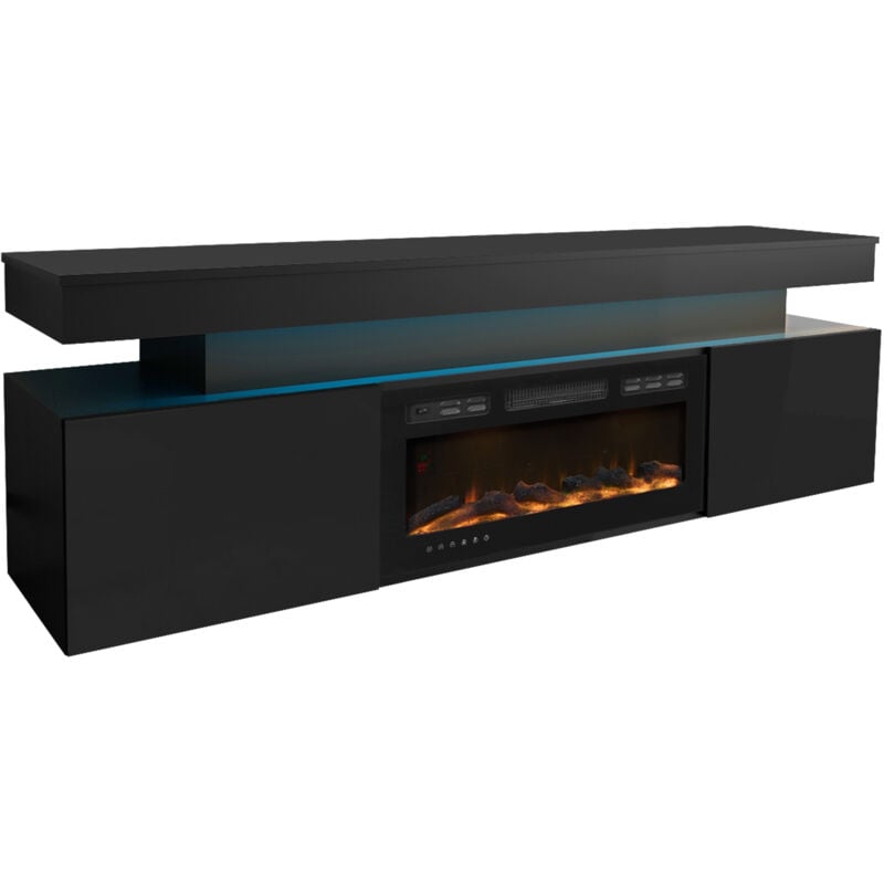 Meuble tv Monfero 104, Noir + Noir brillant, Le nombre de portes: 0, Nombre de tiroirs: 0, 190x59x41cm, led