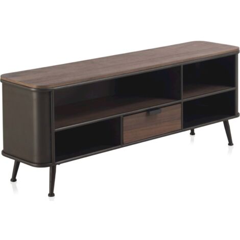 Meuble tv métal et bois avec rangement élégant gris cendré - gris cendré et bois foncé