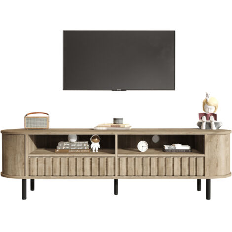 Meuble TV , meuble bas avec 2 portes, meuble de salon avec 2 tiroirs, meuble TV couleur bois naturel, MDF, meuble TV, meuble TV à 5 pieds, adapté aux téléviseurs de 65 pouces 160 x 40 x 48 cm