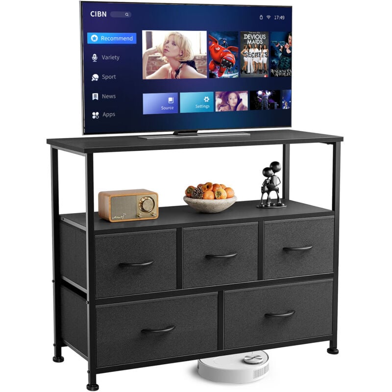 Joeais - Meuble tv Meuble de rangement avec 5 tiroirs en tissu Peut accueillir un téléviseur 45' Convient pour le salon et la chambre, Noir