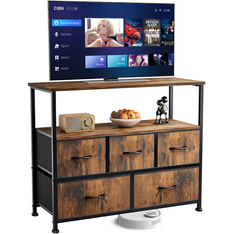 Joeais - Meuble tv Meuble de rangement avec 5 tiroirs en tissu Peut accueillir un téléviseur 45' Convient pour le salon et la chambre, Brun