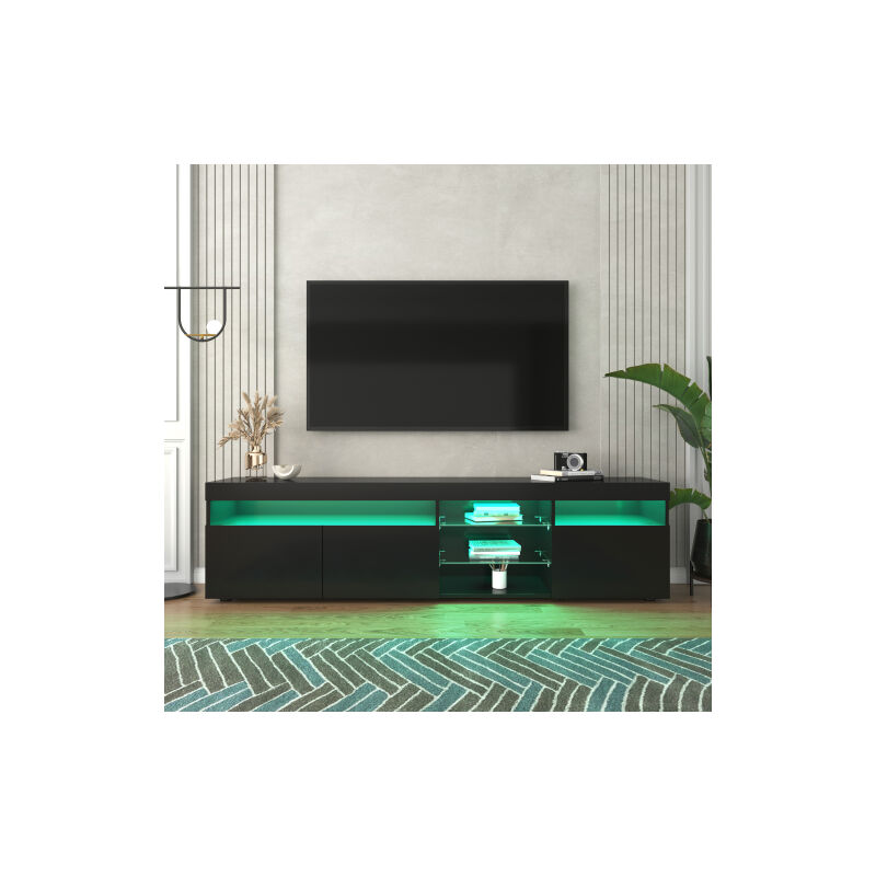 Merax - Meuble tv moderne 180cm avec led pour salon et salle à manger noir