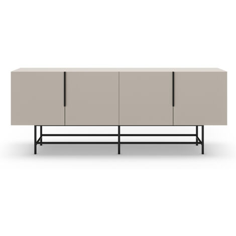 Meuble TV, Meuble de salon aspect bois coloris crème, pieds en métal noir - Longueur 200 x Profondeur 40 x Hauteur 77,90 cm