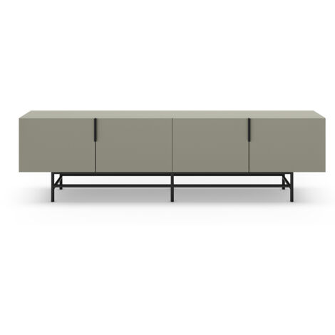 Meuble TV, meuble de salon aspect bois coloris vert et pieds en métal noir - Longueur 200 x Profondeur 35 x Hauteur 55 cm