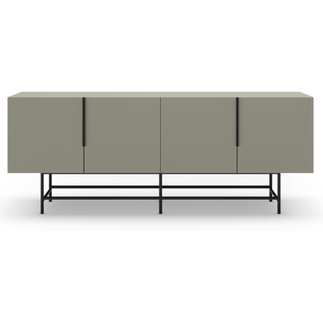 Meuble TV, meuble de salon aspect bois coloris vert et pieds en métal noir - Longueur 200 x Profondeur 40 x Hauteur 77 cm