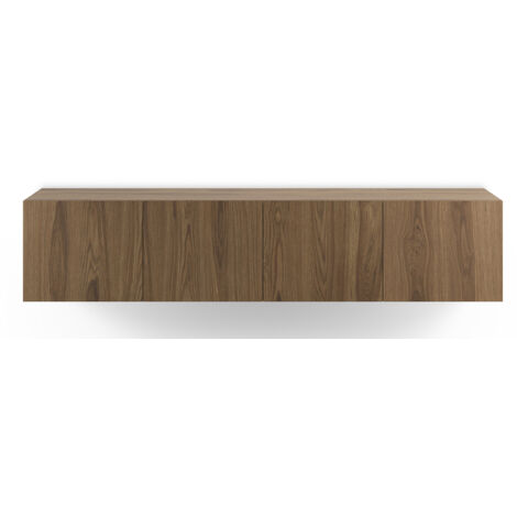Meuble TV, Meuble de salon avec 4 portes aspect bois coloris chêne - Longueur 180 x Profondeur 35 x Hauteur 38 cm