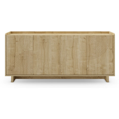Meuble TV, meuble de salon avec 4 portes aspect bois coloris chêne - Longueur 180 x Profondeur 40 x Hauteur 80 cm
