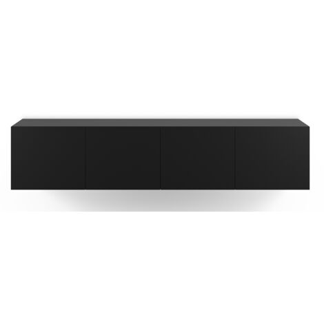 Meuble TV, Meuble de salon avec 4 portes aspect bois coloris noir - Longueur 180 x Profondeur 35 x Hauteur 38 cm