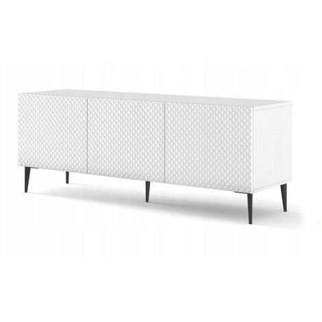 Meuble TV meuble Hi-fi sur pied Blanc Mat 150x42x56cm RAVI C DIAMANT Pied noir