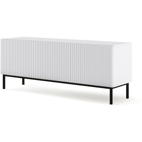 Meuble TV meuble Hi-fi sur pied Blanc Mat 150x42x58cm RAVI B FILET Pied Cadré noir