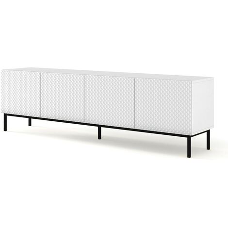 Meuble TV meuble Hi-fi sur pied Blanc Mat 200x42x58cm RAVI C DIAMANT Pied Cadré noir