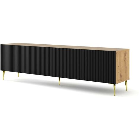 Meuble TV meuble Hi-fi sur pied couleur Chêne artisan 200x42x56cm RAVI B FILET Pied or