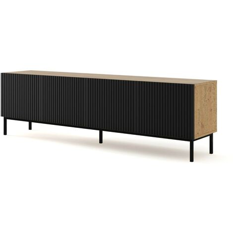 Meuble TV meuble Hi-fi sur pied couleur Chêne artisan 200x42x58cm RAVI B FILET Pied Cadré noir