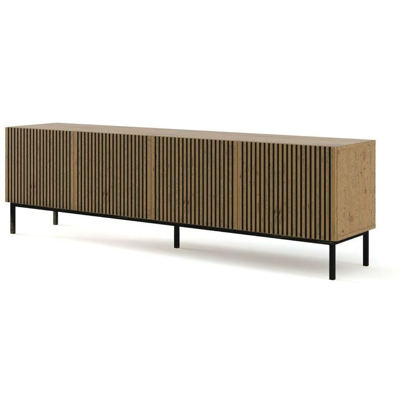 Bb-loisir - Meuble tv meuble Hi-fi sur pied couleur Chêne artisan 200x42x58cm ravi f peint Pied Cadré noir