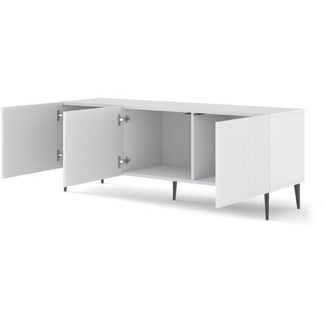 Meuble TV meuble Hi-fi sur pied Noir mat 150x42x58cm RAVI B FILET Pied Cadré or