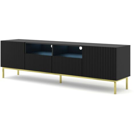 Meuble TV meuble Hi-fi sur pied Noir Mat 200x42x58cm RAVI CCK Pied Cadré or