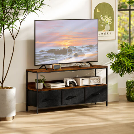 Meuble TV. meuble télé pour téléviseur jusqu'à 55 pouces avec 3 tiroirs et pieds en acier 120 x 29 x 56 cm brun rustique
