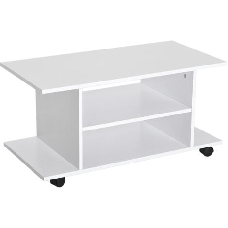Meuble TV Meuble TV avec roulettes pivotantes, banc TV en bois avec étagères, support télé pour télévision jusqu'à 42 pouces, style contemporain pour salon chambre et bureau, 80 x 40 x 40 cm, blanc