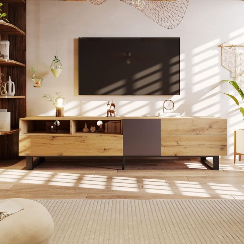Yozhiqu - Meuble tv, meuble tv moderne en grain de bois de 180 cm, élégant et élégant – Finition moderne pour placard et étagère de rangement