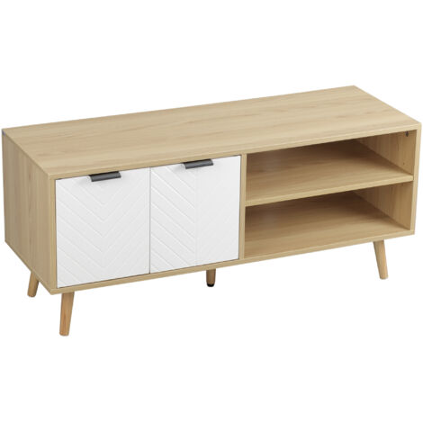 Meuble TV Meuble TV pour télévision jusqu'à 46 pouces design scandinave 2 portes 2 niches avec passe-câbles 110 x 39 x 48,8 cm
