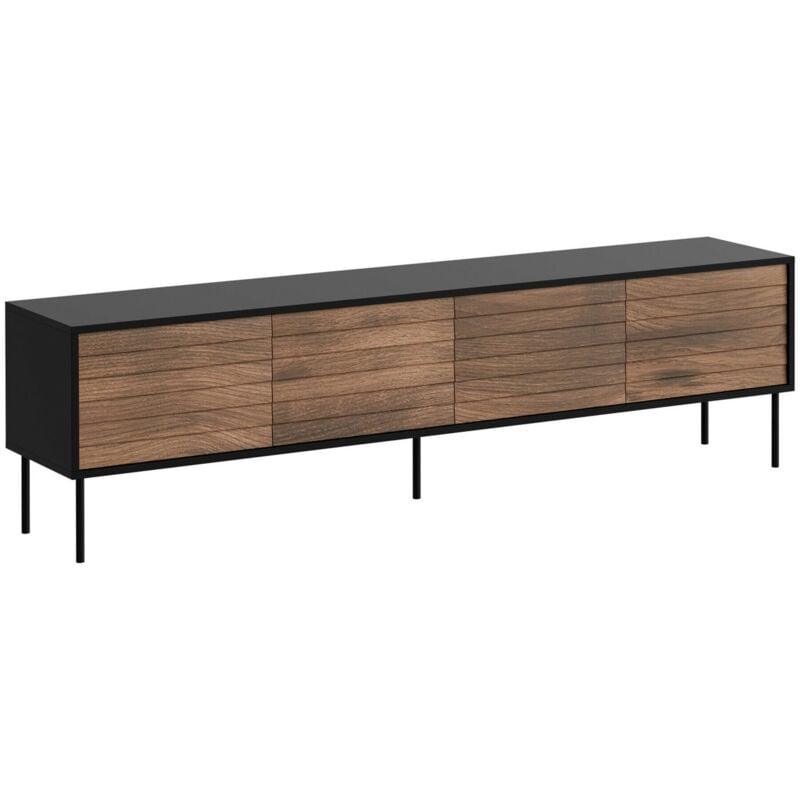 Meuble tv Flosoru 105, Noyer + Noir, Le nombre de portes: 0, Nombre de tiroirs: 0, 200x55x40cm