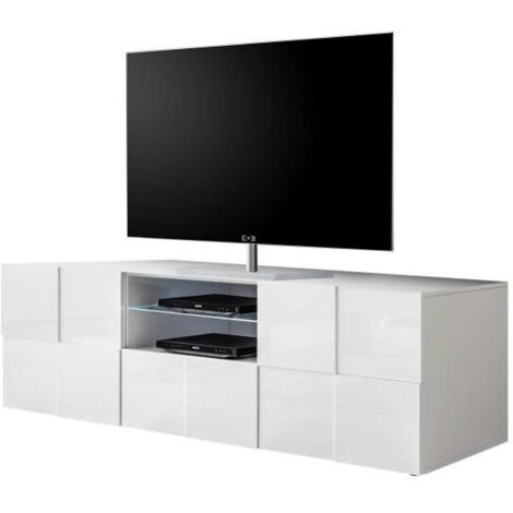 Meuble Tv - MILANO - 2 portes - 1 tiroir - Blanc laqué brillant - 181 x 42 x 56 cm
