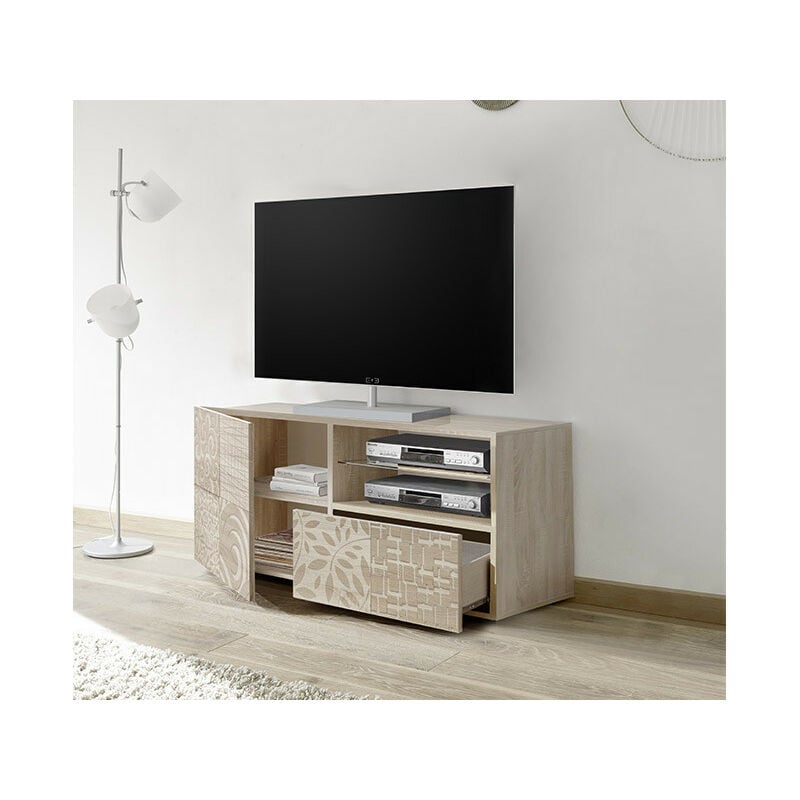 Azura Home Design - Meuble tv mirel chêne 1 porte, 1 tiroir 122 cm