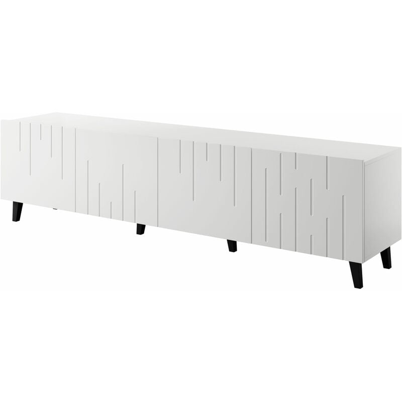 Bim Furniture - Meuble tv moby 200 cm 4D quatre portes panneau mdf façade fraisée blanc mat
