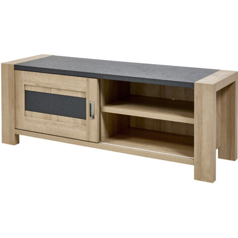 Meuble TV moderne 151 cm chêne/gris Benny