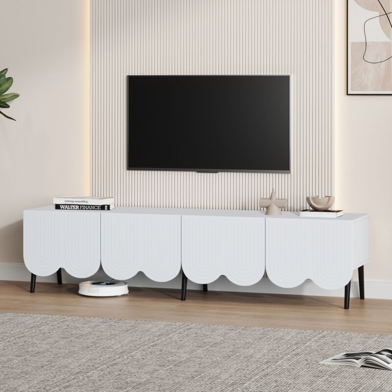 Tanant - Meuble tv moderne 180 cm avec 2 portes de rangement, motif texturé, gestion des câbles, charnières de sécurité, pour téléviseurs jusqu'à 80'